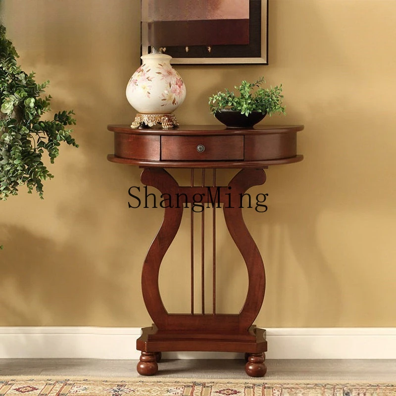 

FG solid wood small entrance table entrance entrance cabinet new simple semi-round table