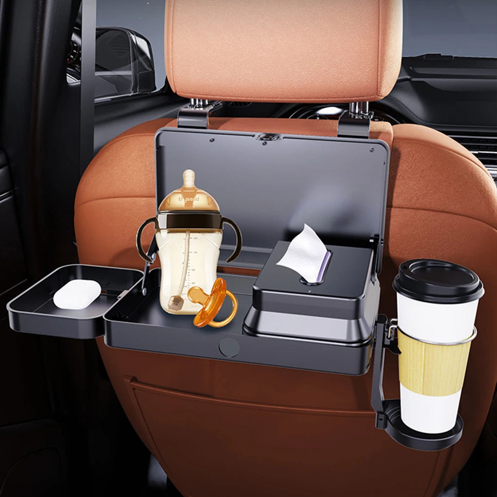Black Car Backseat Organizer Multifunctional Storage Box Rotates At Multiple Angles And Has Expansion Clips On Both