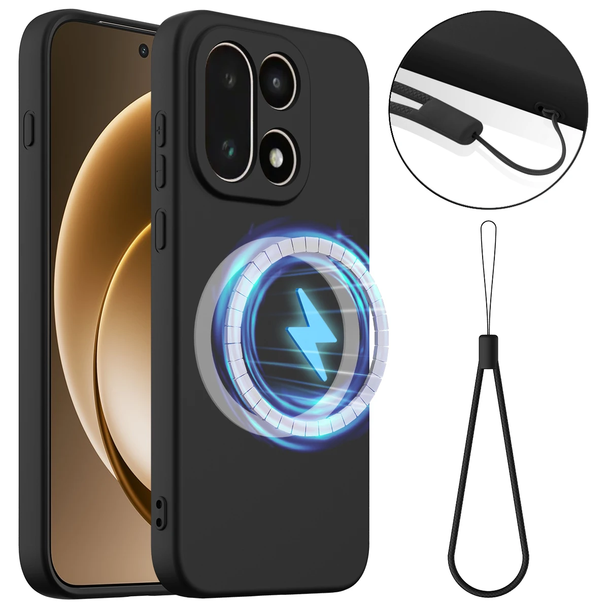 

Original Matte Liquid Silicone Case For OnePlus 15 13 OnePlus15 Anti-Fingerprint Magnetic Wireless Armor Back Cover + Strap