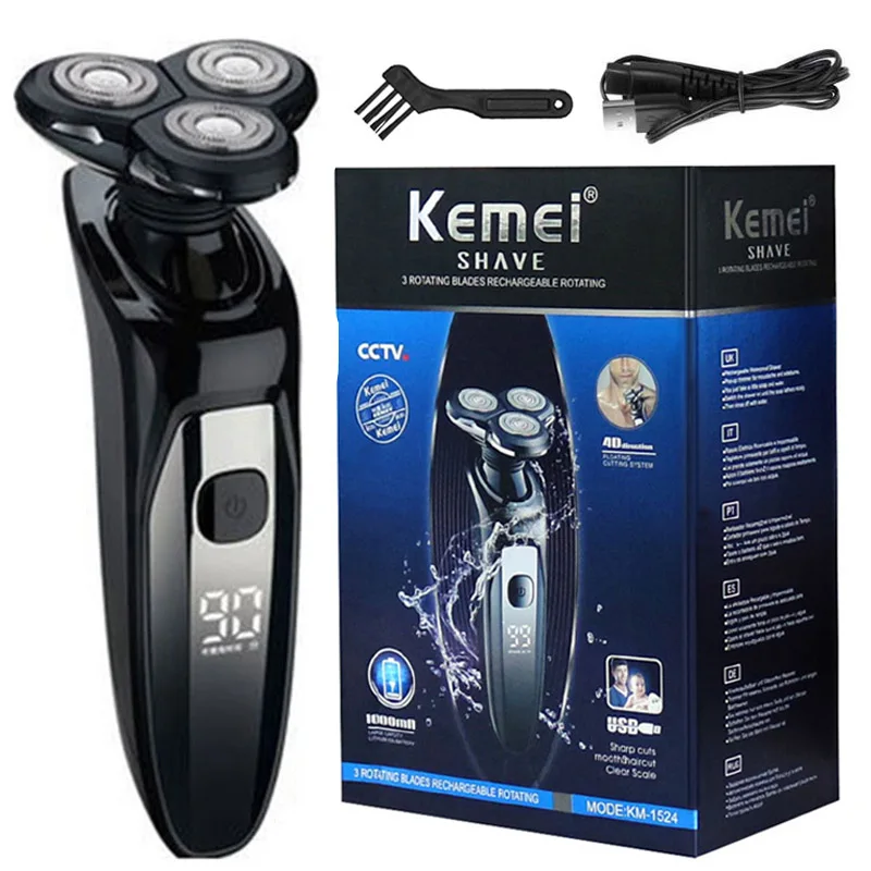 Kemei 3D LCD display waterproof electric shaver for men wet dry beard electric razor facial shaving machine rechargeable