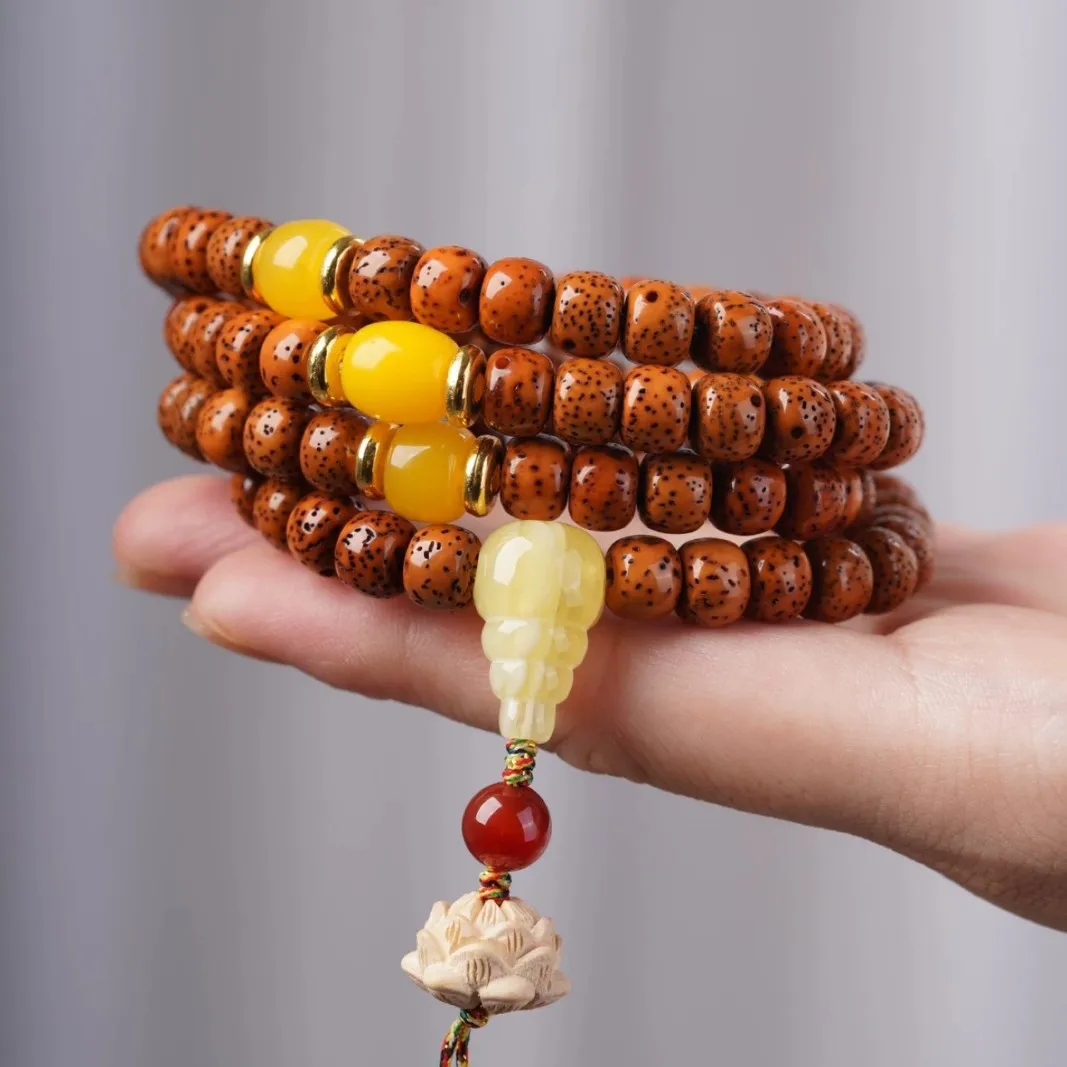 Star Moon Bodhi 6*8mm Multi Wrap Bracelet Peace Buckle Necklace with Tassel DIY Accessories for Women Gifts