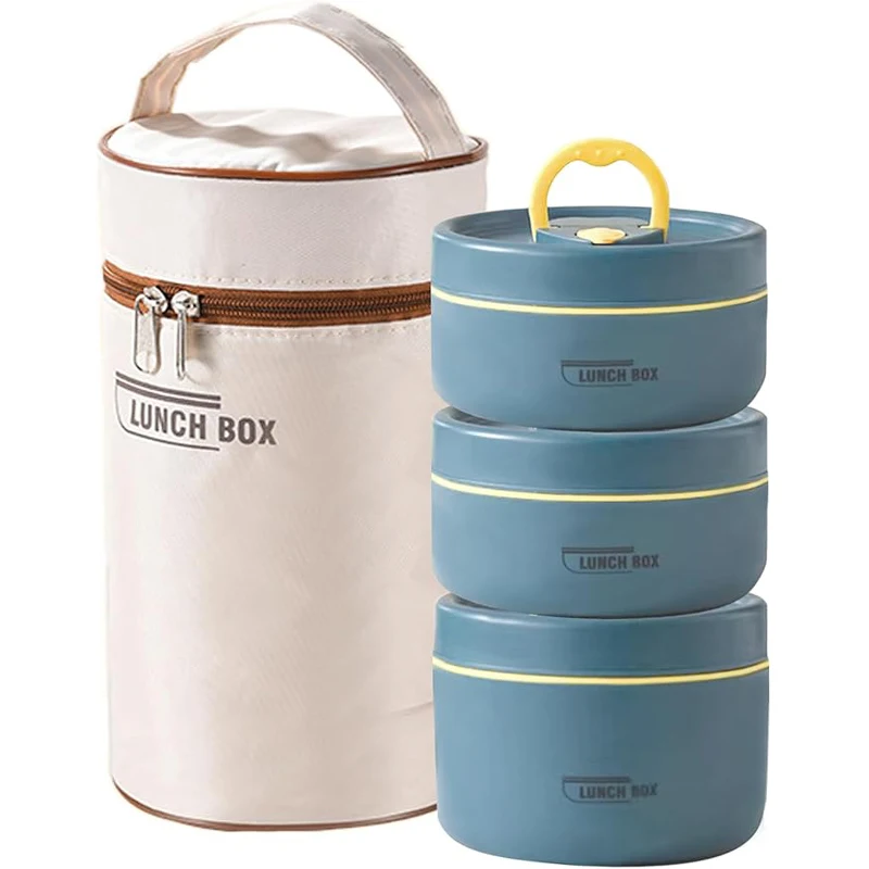 Tragbares, isoliertes Lunchbehälter-Set für Lebensmittel mit Thermo-Lunchbox, 3 separate stapelbare Lunchbehälter für Erwachsene und Kinder – Detail 7
