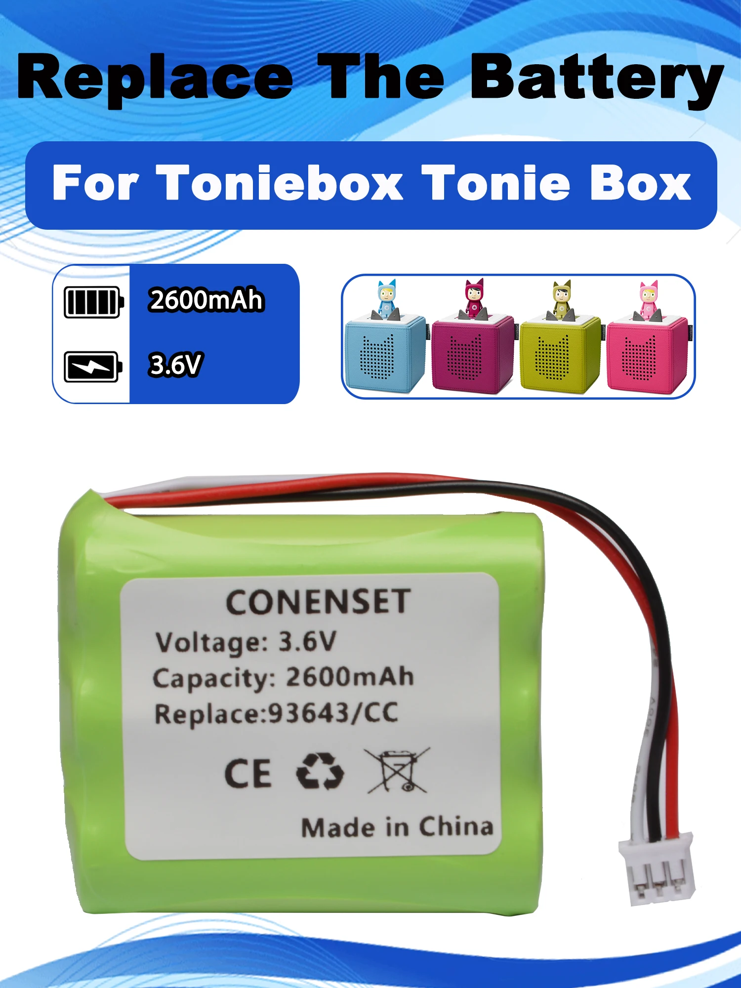 3,6 V 2600 mAh Ersatzakku für Toniebox Tonie Box Lautsprecher 50AA5S Musicbox Soundbox