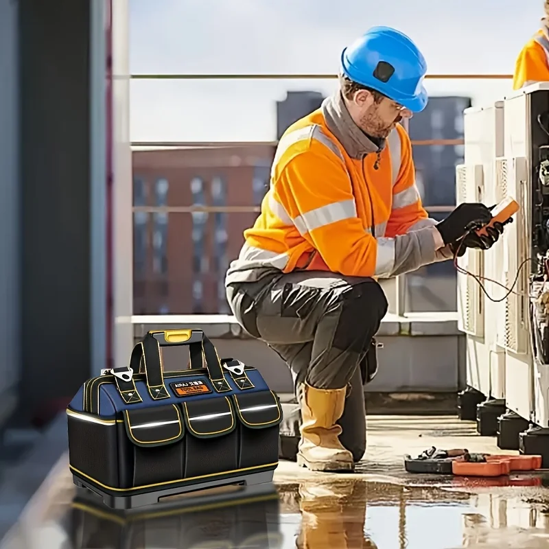 

AIRAJ Heavy Duty Wide-Mouth Multi-Pocket Tool Bag - Heavy-Duty Oxford Cloth for Electricians, Carpenters & DIY