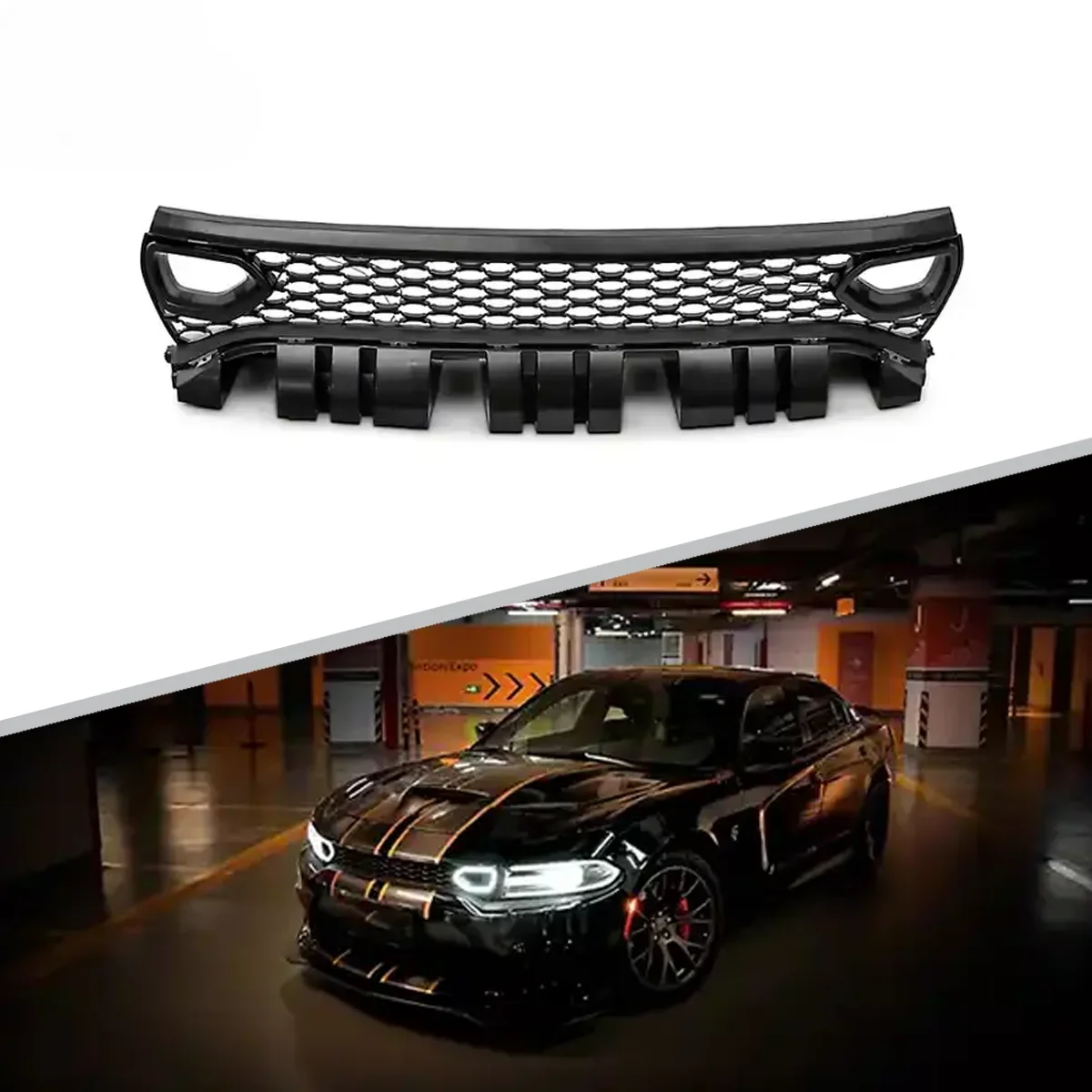 High Quality 2019 SRT Style Car Bumper Front Grille With LED Light For Dodge Charger 2015-2022