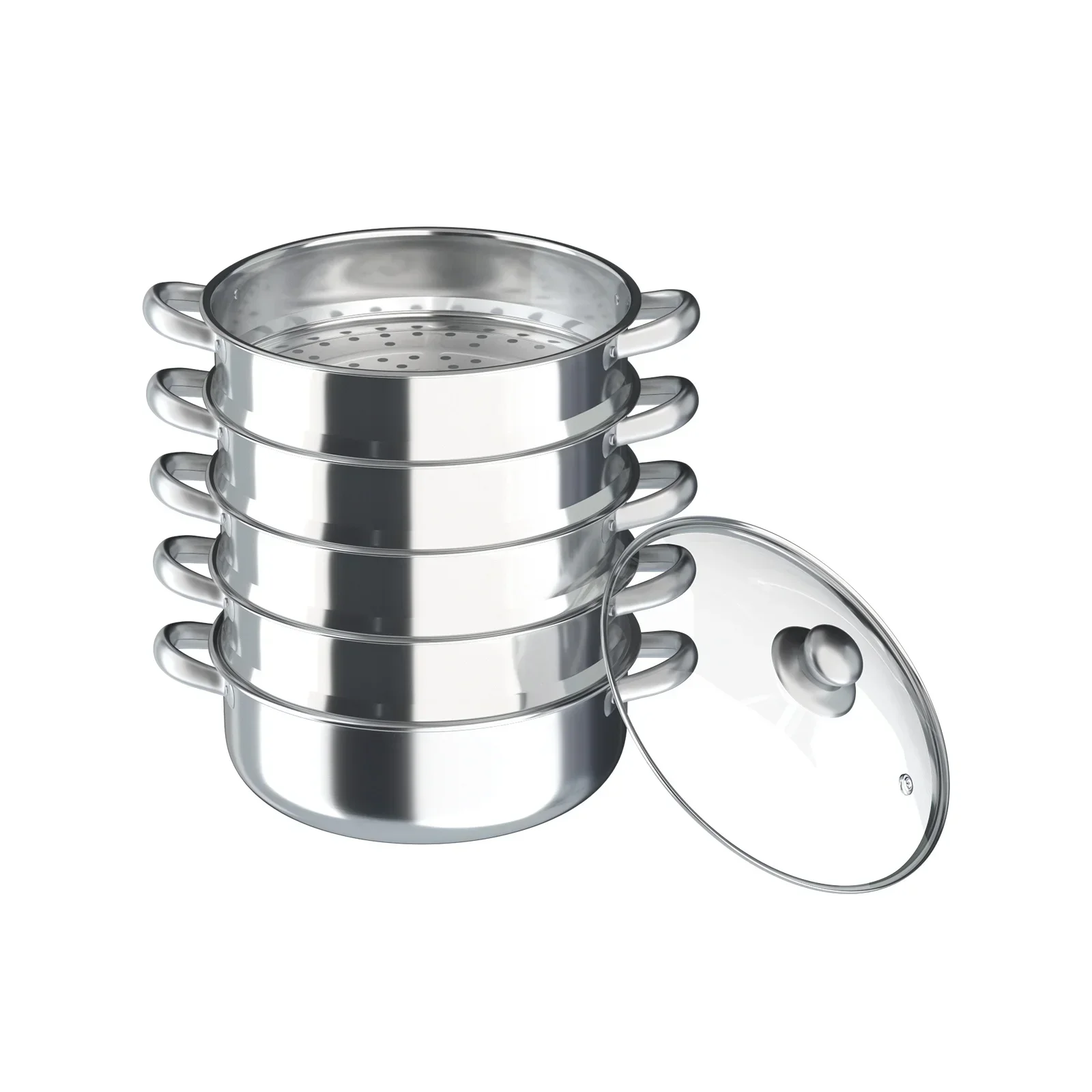 

5 Tiers 304 Stainless Steel Multipurpose Food Steamer with Stackable Pan and Lid for Steaming Dumplings Meats Vegetables