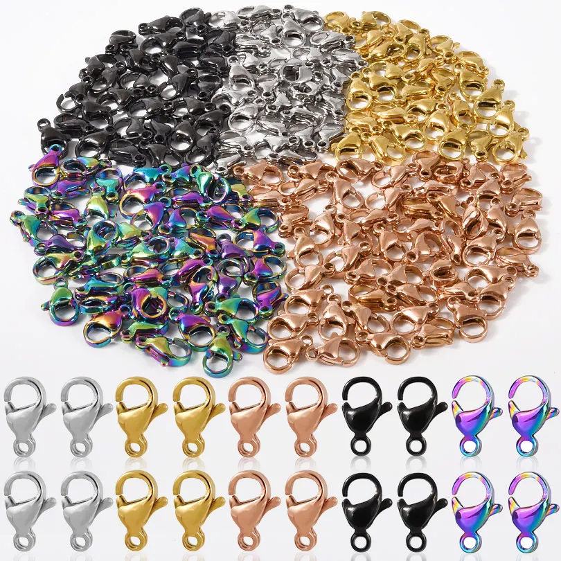 Fashion 50pcs/lot Stainless Steel Lobster Clasp Hooks Charms for Necklace Bracelet Chain DIY Jewelry Findings 5 Colors Choice