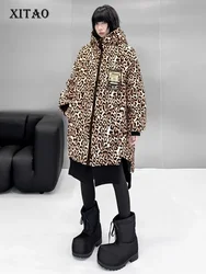 XITAO Loose Hooded Leopard Print Parkas Female Zipper Vintage Europe Full Sleeve Irregular Casual All Match Parka Winter ZYY1096