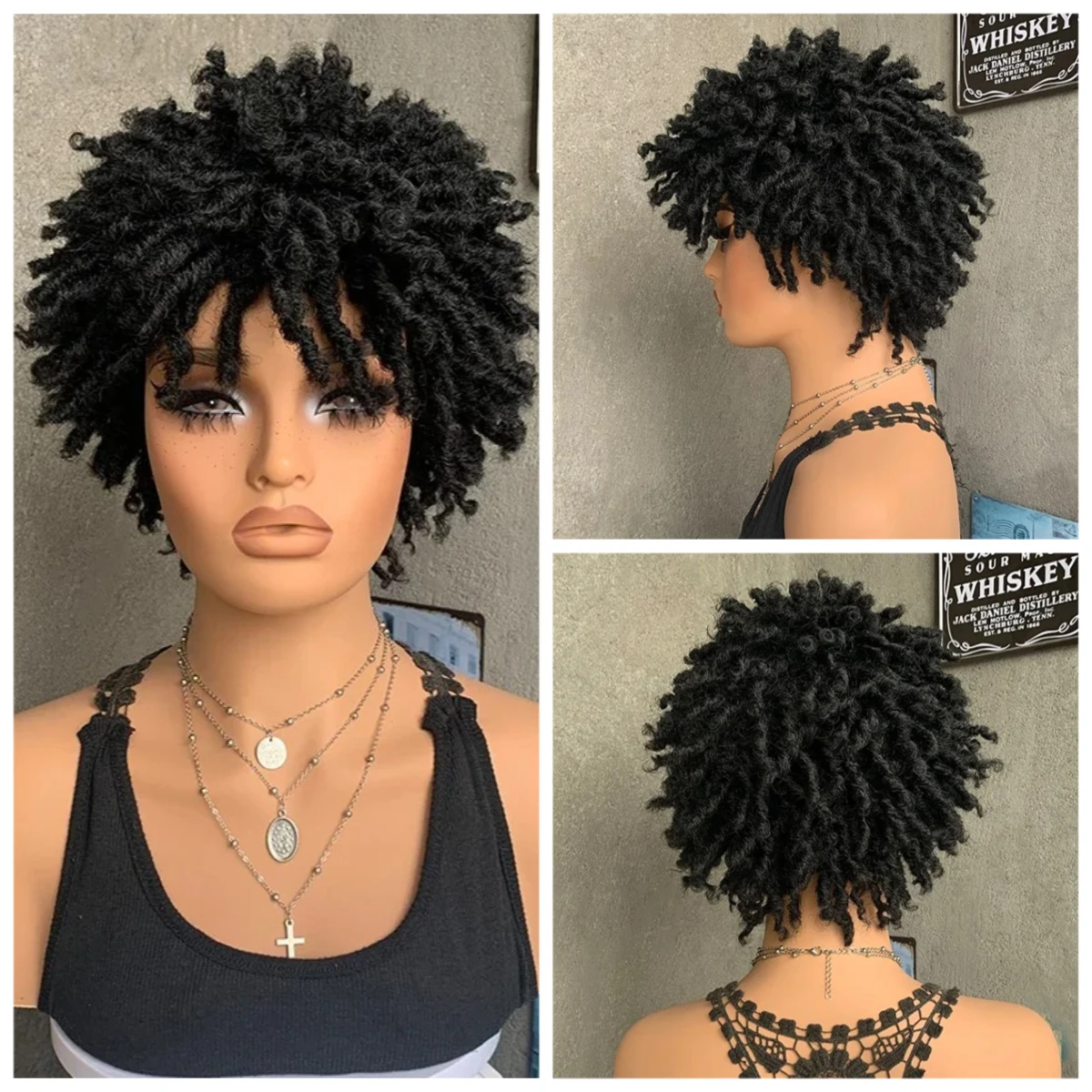 قصيرة سوداء مضفر الشعر Dreadlock شعر مستعار اصطناعي مع الانفجارات للشباب ألياف مقاومة للحرارة الأفرو غريب مجعد الذكور شعر مستعار للحفلات