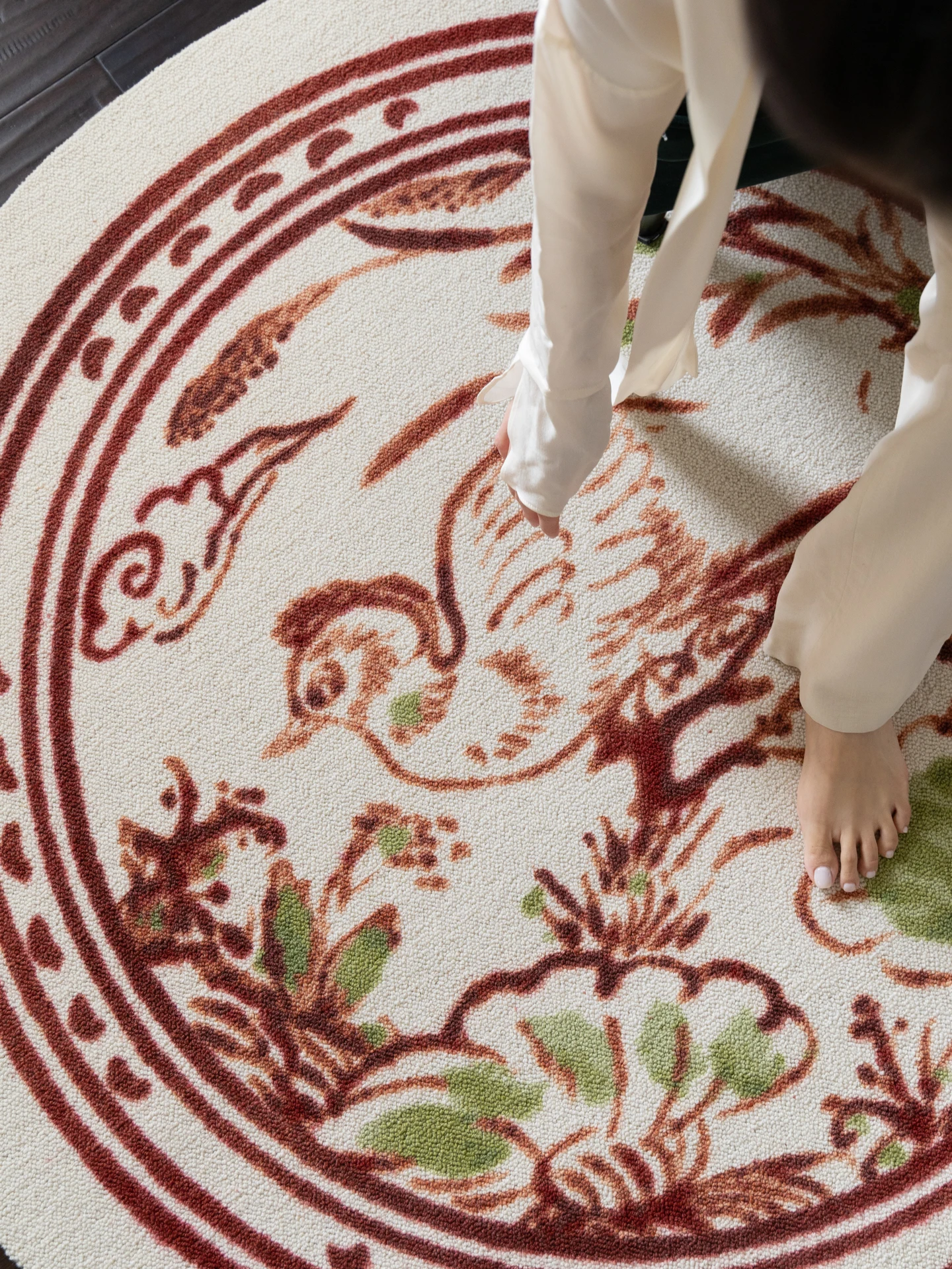 

Rinoart New Chinese Style Woolen Carpet round Shape Animal Pattern Customizable Bedroom Living Room Suitable New Zealand Origin