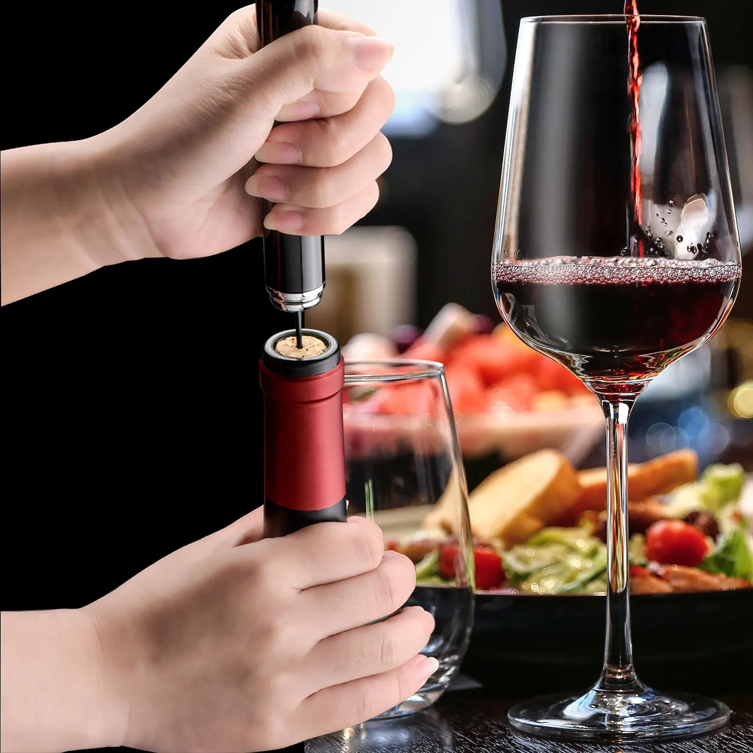 Safety Air Pump Wine Bottle Opener 2 in1 Air Pressure Corkscrew Easy-Open Air Pump Wine Opener Cork Remover with Foil Cutter