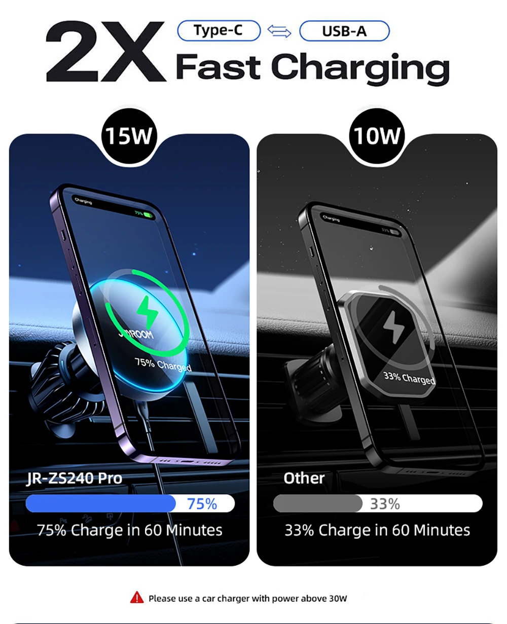 Joyroom magnetischer Autotelefon halter 15w kabelloser Lade telefon halter Auto-Entlüftung sclip Telefon halterung für iPhone 12-15 Serie – Detail 5