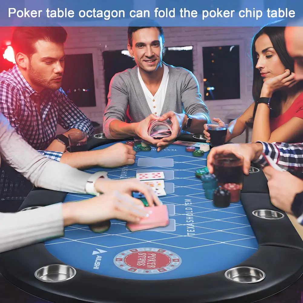 71 Inch Poker Table, 8 Folding Poker Table with Collapsible Legs, Padded Rail and Cup Holders, Portable Table for Texas Holdem image 2
