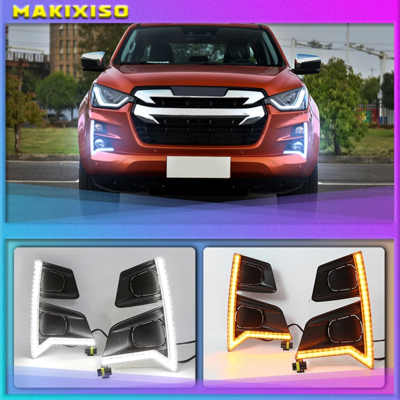 

LED Daytime Running Light DRL For ISUZU D-max DMAX Pickup 2020 2021 2022 Daylights Yellow Turn Signal Headlight Auto Fog Lamp