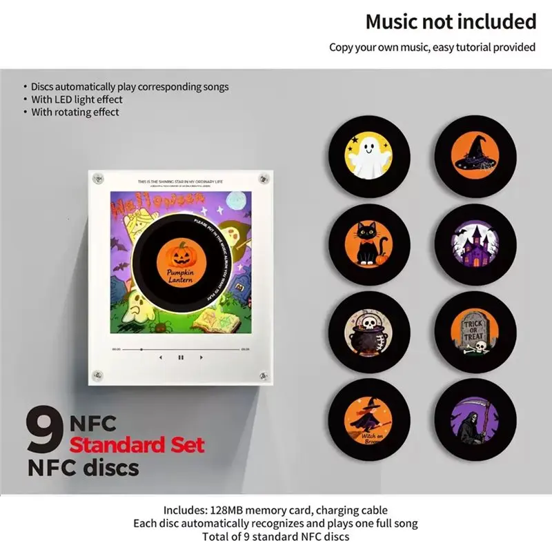 My Home Halloween Night Light Fridge Magnet Touch To Play Magnetic Music Vinyl Record Player Built-In LED