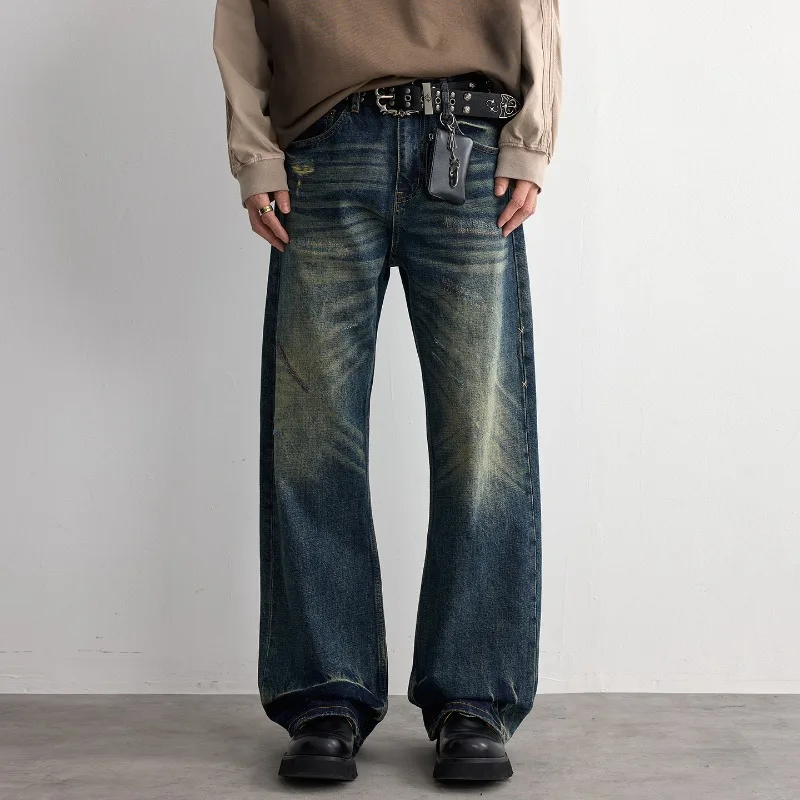 

Men's Baggy Jeans American Casual Radial Wash Vintage Denim Distressed High End Comfortable High Street Long Pants
