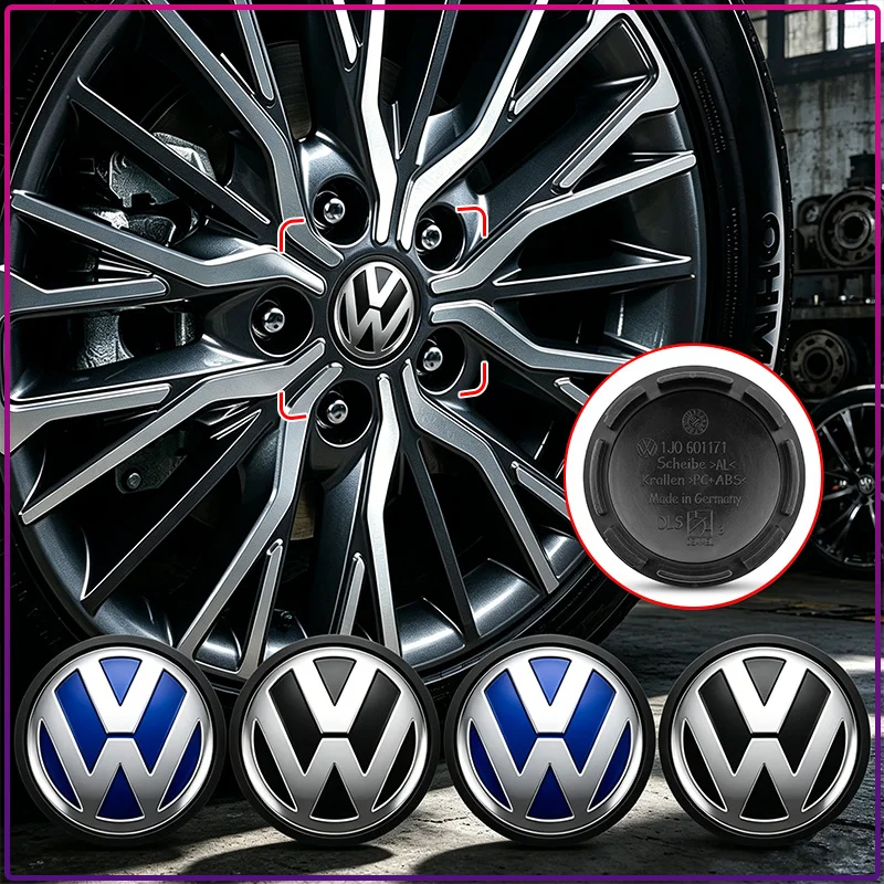 4pc Car Wheel Center Hub Cap Sticker Auto Tire Emblem Badge Decal For VW Jetta MK5 MK6 Golf-4 5 6 7 Passat 3B7 601 171 B5 B6 B7
