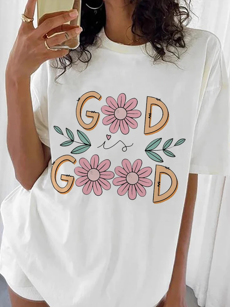 God Is Good Women\'s Fun Pattern Short Sleeve Printed Fashion Casual Basic Top Summer Clothing O-Neck Versatile Christian T-Shirt