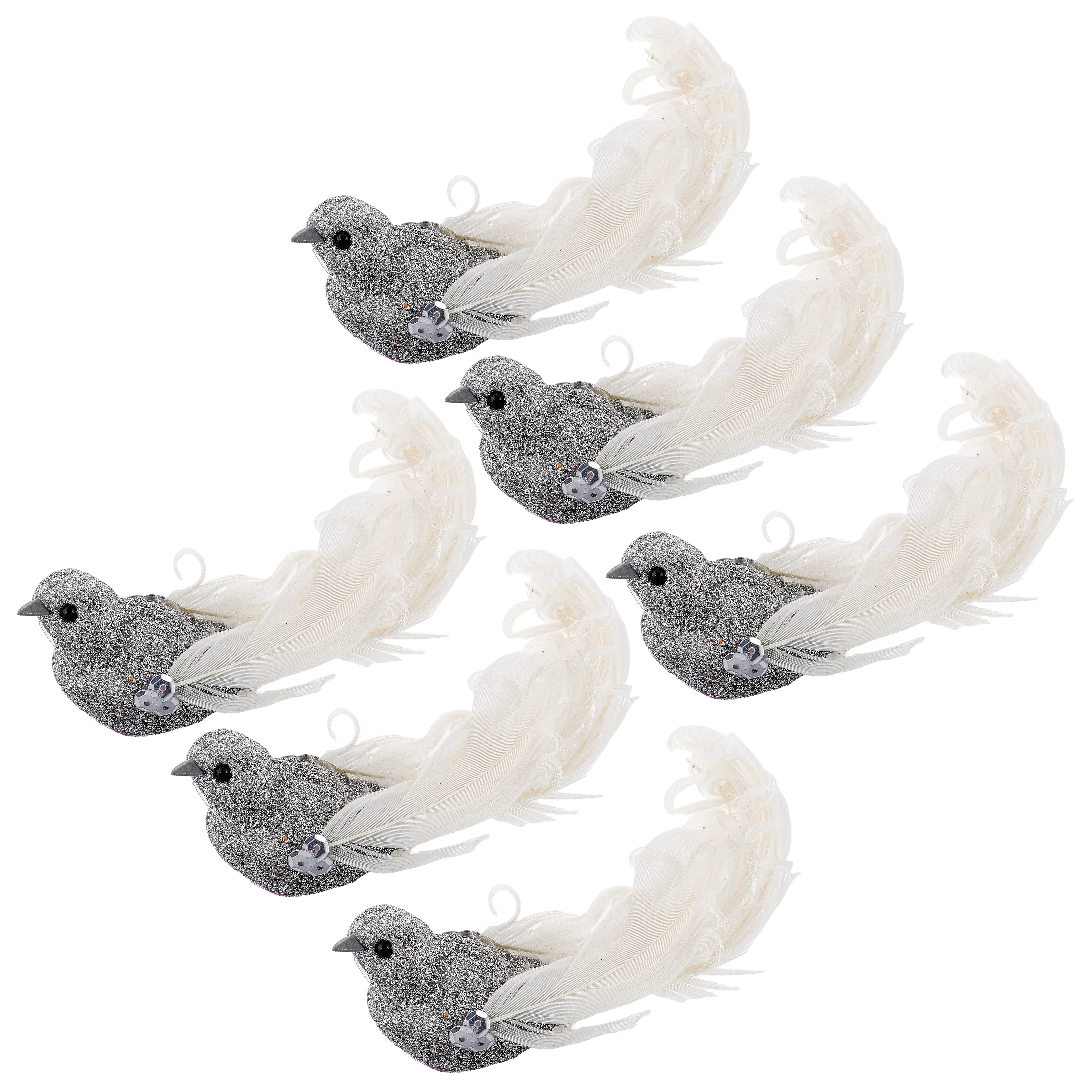 

6Pcs Artificial Realistic Birds Glitter Powder Faux Plumage Clip-on Bird Decoration Tree Garden Landscaping Decorative Birds