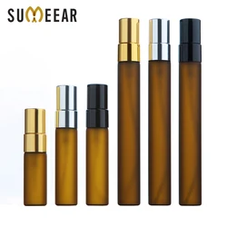 100Pcs/Lot 3ml 5ml 10ml Amber Frosted Spray Bottle Aluminum Nozzle Perfume Cosmetic Empty Refillable