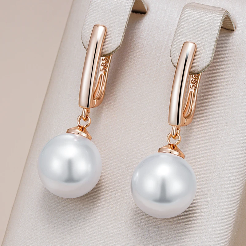 Kinel Hot Simple 10mm 12mm 16mm Pearl Drop Earrings dla kobiet Luksusowe 585 Rose Gold Color Bridal Daily Earrings Biżuteria ślubna