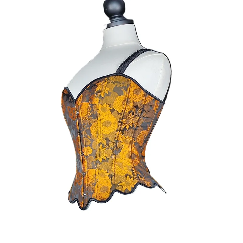 

Сексуальный женский корсет с рисунком подсолнуха и цветочным принтом, топ в викторианском стиле с бретелями, готические жаккардовые женские винтажные бюстье
