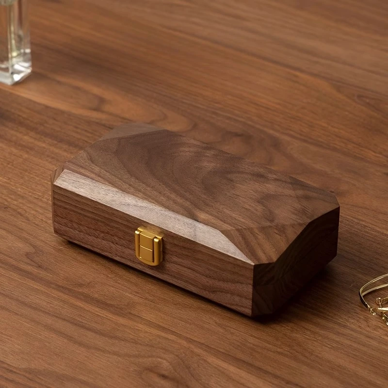 Walnut Wood Jewelry Box Mirror Luxury Storage Boxes Earring Bracelet Necklac Retro Display Case Jewellery Organizer Supplies