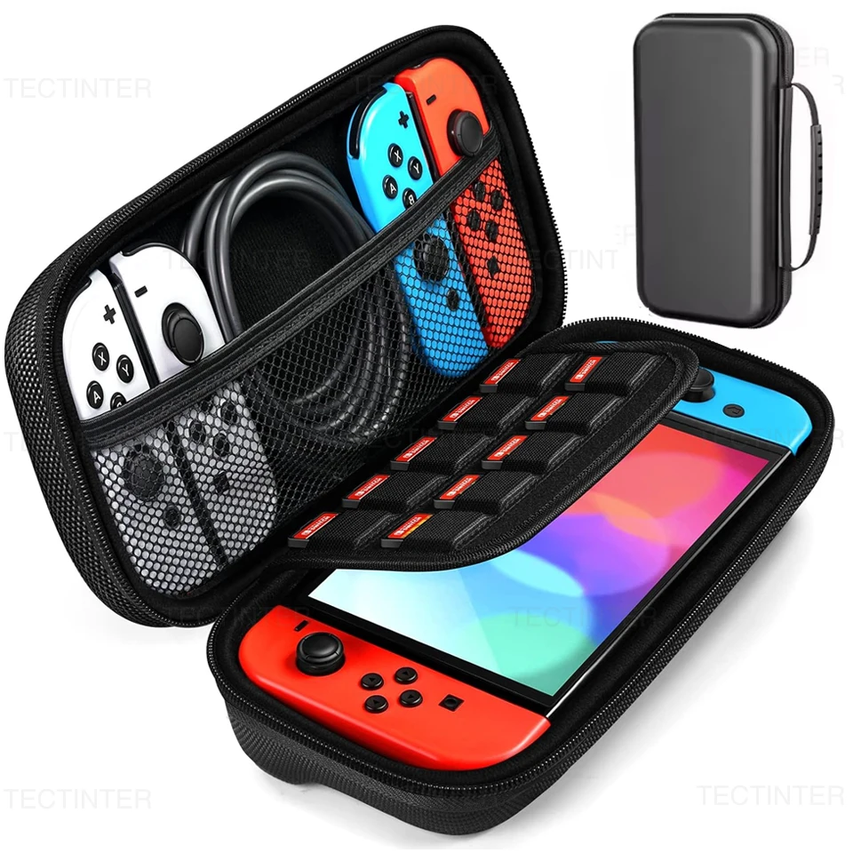 Bolsa de Armazenamento Portátil para Console Nintendo Switch/OLED com 10 Cartuchos de Jogos, Acessórios de Proteção em EVA com Capa Dura