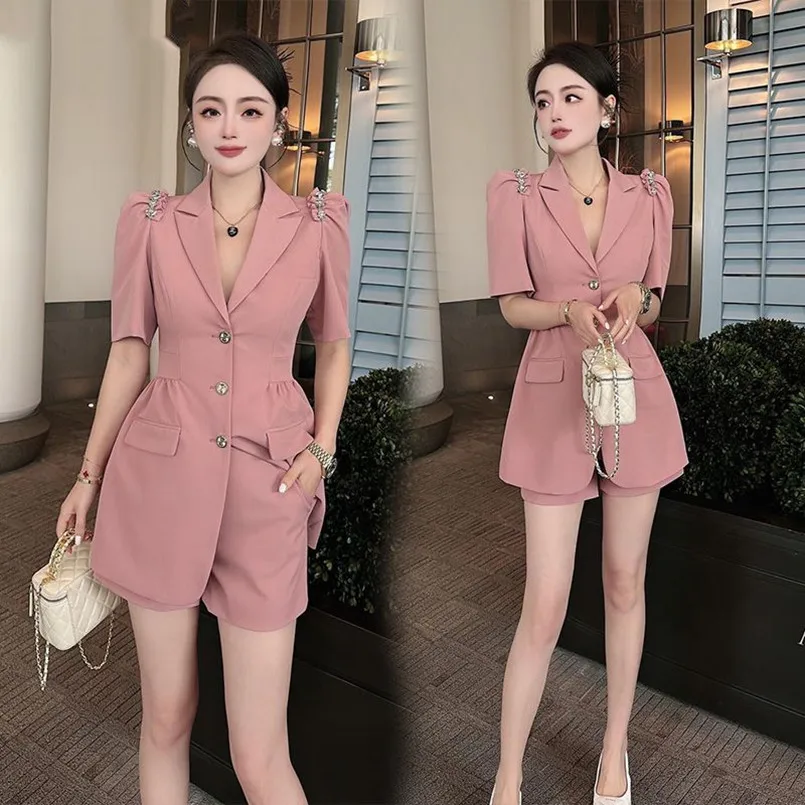 2024 Spring/Summer Korean Edition New Suit Shorts High end Design Royal Sister Style Small and Versatile Two Piece Set