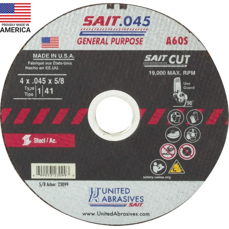 SAIT 23099 A60S General Purpose Cut-Off Wheels (Type 1/Type 41 Flat) 4 x .045 x 5/8, 50-