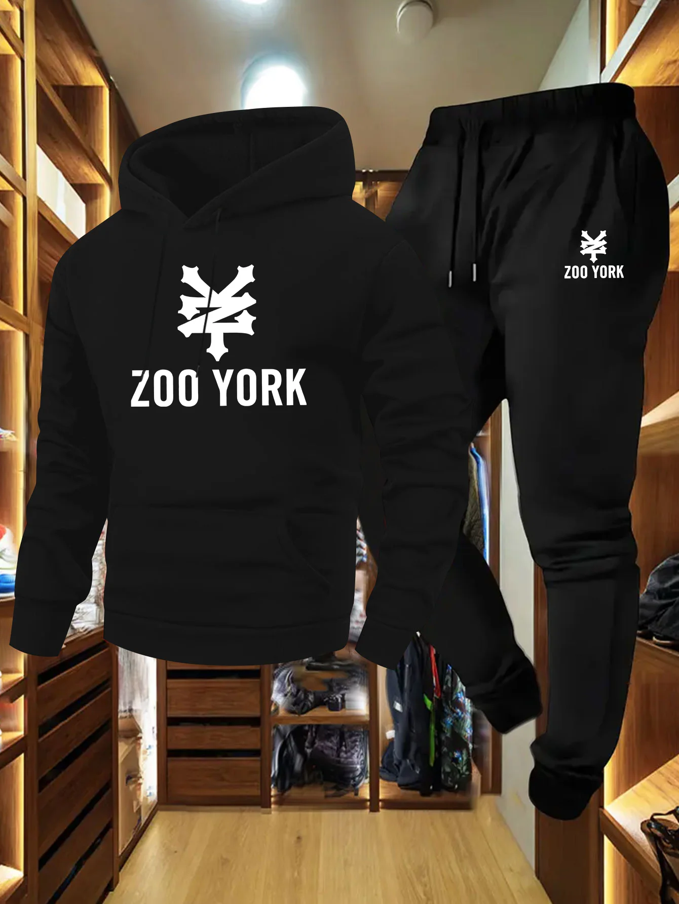 

Men's autumn and winter hooded sweatshirt set fashionable high street style paired with cool jacket and long pants set