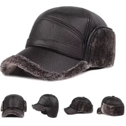 Fashion Foldable Winter Thickened Leather Cap With Built-in Earmuffs For Cold Wind As Warm Outdoor Sports Baseball Caps