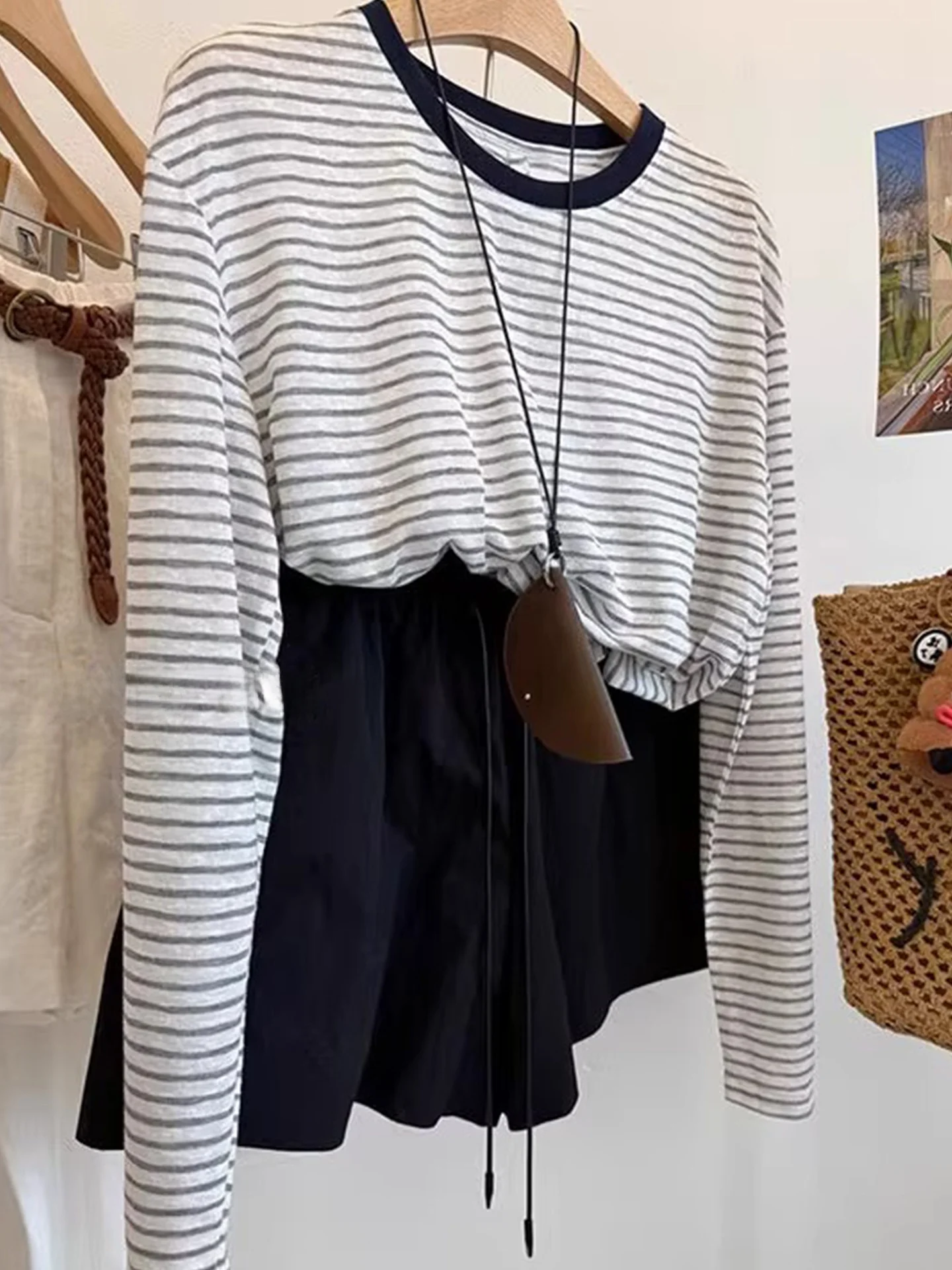 

Korean Sle Ice Silk Knitted T-irt Loose Trendy Base irt Comfortable Soft Long Sve Women's Faionable Summer Top