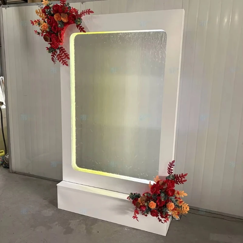 Modern style white background wedding waterfall background tempered glass metal bracket event party supplies decorations