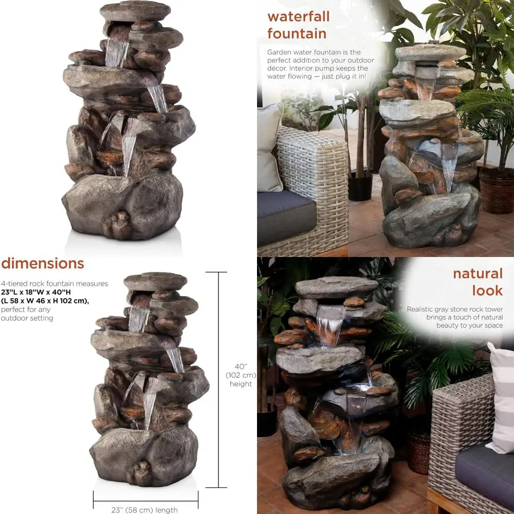 

Альпийская корпорация | 40-дюймовый четырехъярусный напольный фонтан с каскадной водой и белой светодиодной подсветкой, спокойная наружная водная камера