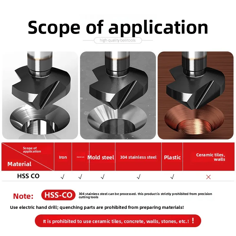 Cobalt containing straight handle 90 degree single blade three blade chamfering knife countersunk countersunk drill