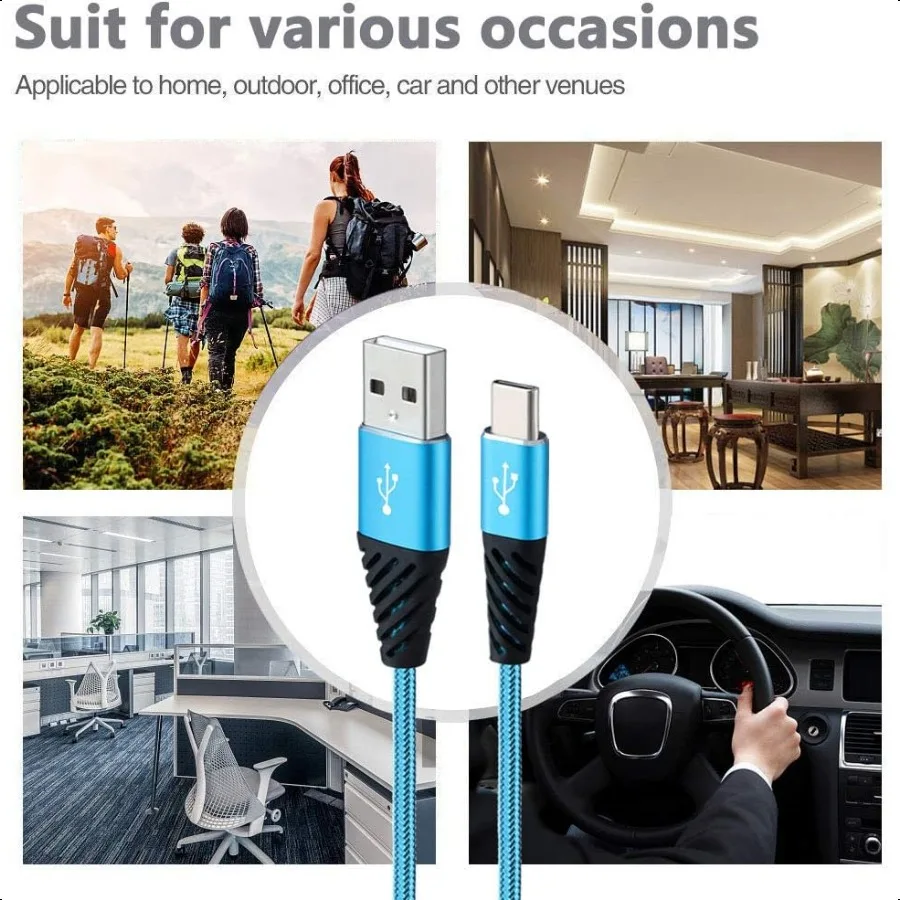 كابل شاحن من النوع C بطول 10 أقدام و4 عبوات سلك شحن سريع USB A إلى USB C شاحن الهاتف الخليوي من النايلون المضفر متوافق مع هاتف Samsung Gala