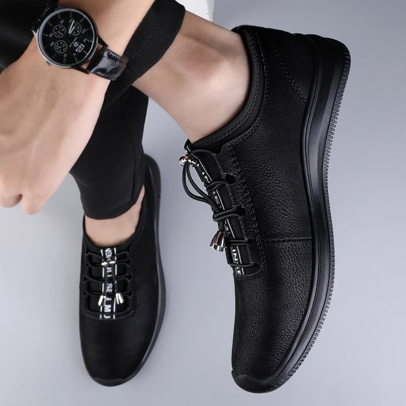 Genuine Leather Men Black Casual Shoes Luxury Brand New Mens Loafers Moccasins Breathable Slip on Black Driving Shoes