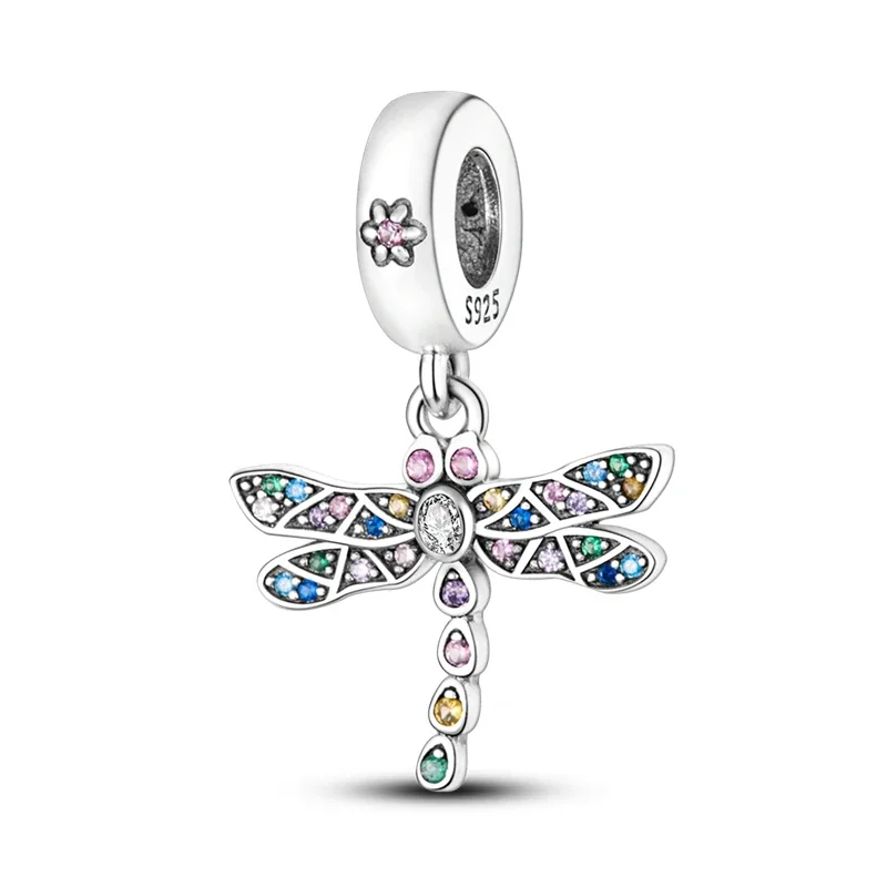 Original 925 Sterling Silver Bee Dragonfly Firefly Flower Charm Beads for Pandora DlY Bracelet Women's Jewelry Gifts