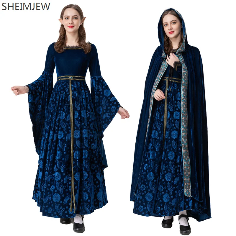 

New Medieval Witch Cosplay Costumes Vintage Court Women Noble Dress Victorian Lace Patchwork Flare Sleeve Carnival Party Dresses