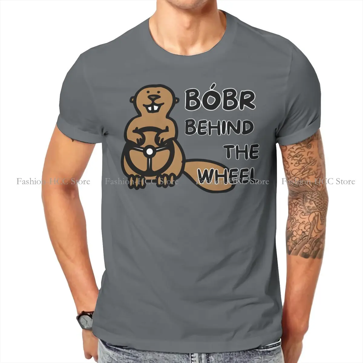 Bober Beaver Behind The Wheel Beaver Car Meme Tshirt Classic Men Graphic Teenager Clothes Tops Loose Cotton Crewneck T Shirt