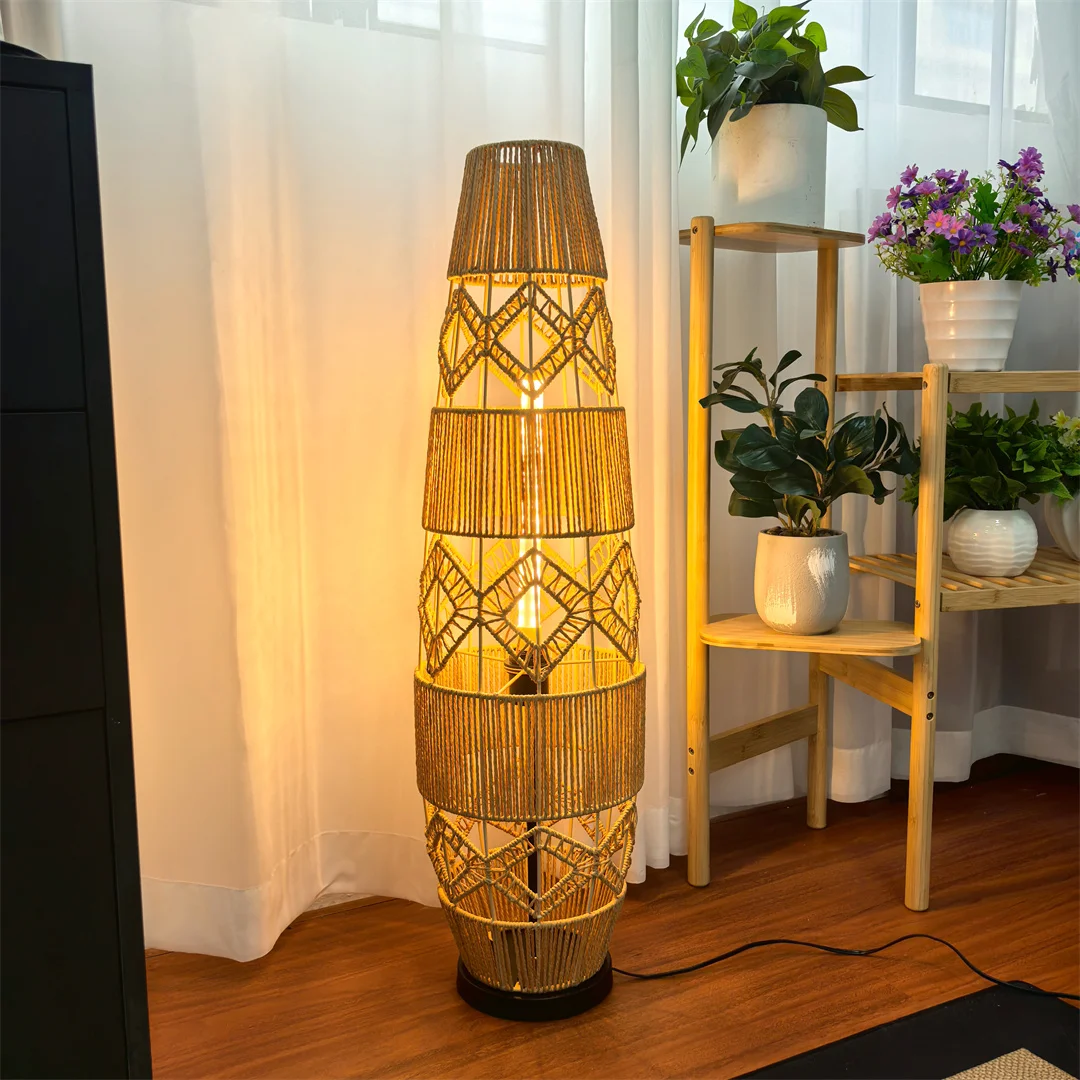 LUVODI Floor Lamp for Living Room Woven Rattan Rustic Free Standing Corner Night Light with 3 Colors