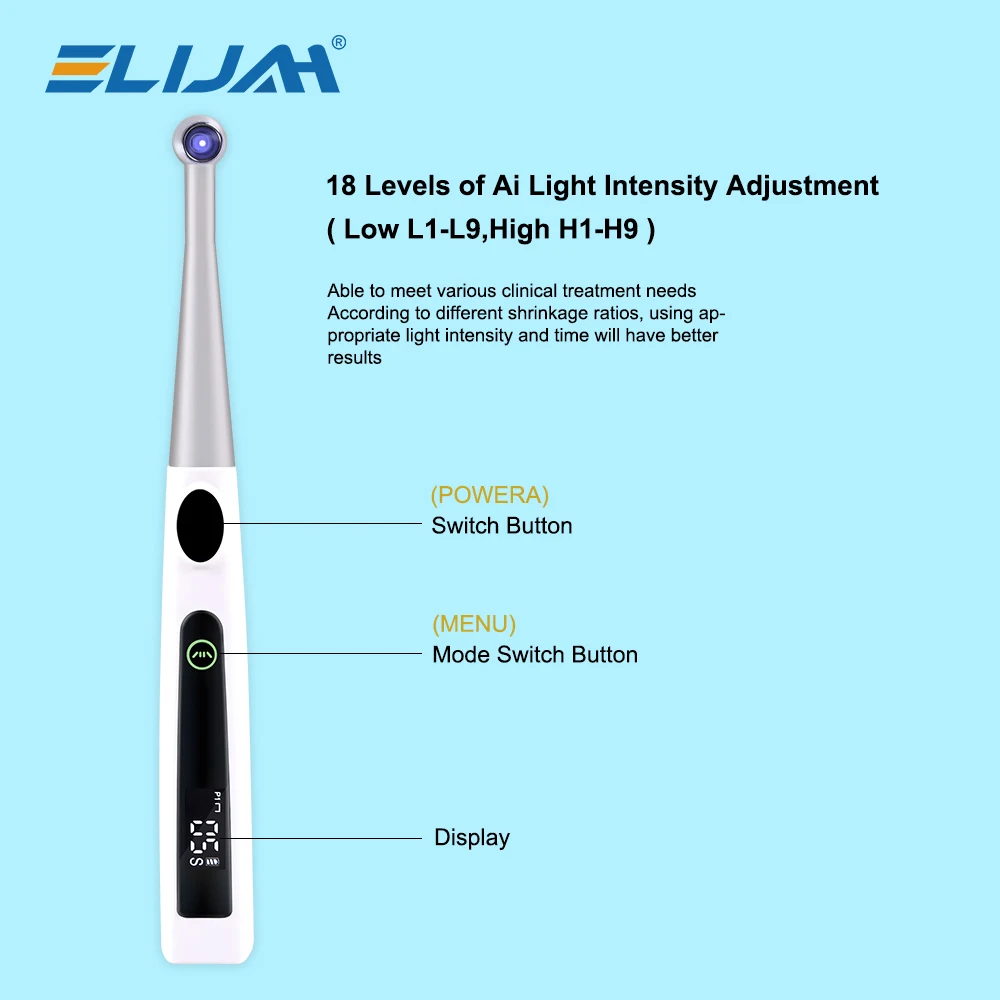 Lámpara de Fotopolimerización Dental Inalámbrica 1S con Cabezal Metálico AI, 800-2400mw/cm², 4 Modos de Trabajo, Herramientas de Fotopolimerización para Dentistas