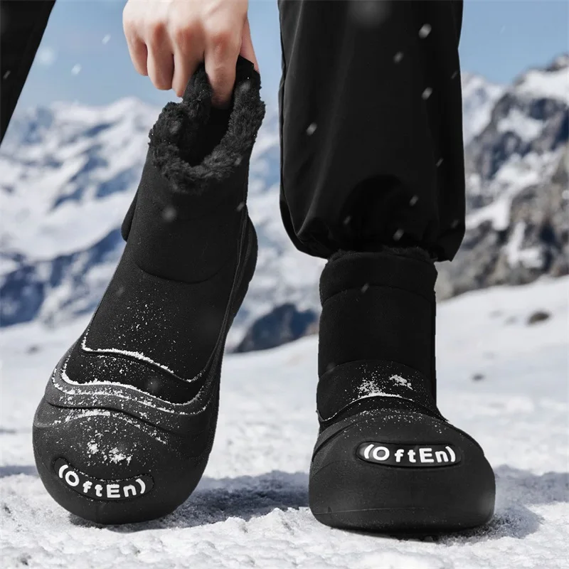 

Men's Winter Fleece-lined Slip-on Snow Boots, Non-slip Casual Fur-in-One Cold-proof High-top Plus-size Cotton Boots