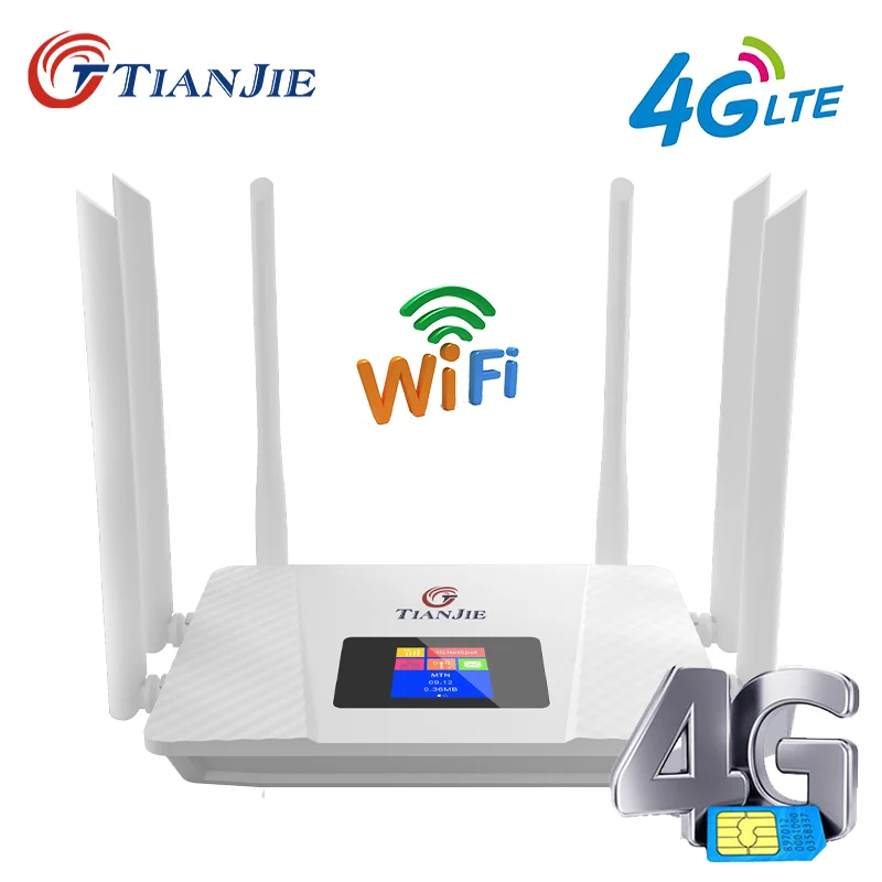 WiFi unlock 4G LTE modem router with SIM card slot, 150Mbps WiFi, LTE, 5dBi high gain antenna, FDD, DDNS, VPN, plug and play.