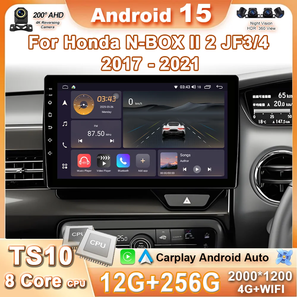 

For Honda N-BOX II 2 JF3 4 2017 - 2021 Car Radio Navigation GPS Wireless Android Auto Multimedia Player Stereo Carplay 4G Wifi
