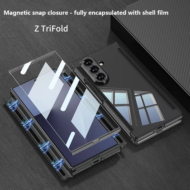 

Transparent Case For Samsung Galaxy Z TriFold 5G Ztrifold Magnetic Folding Hinge Protective Cover With Tempered Glass