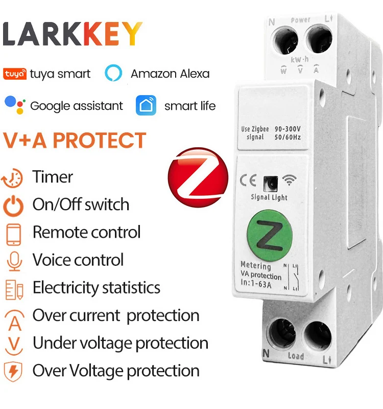 Tuya ZigBee Smart Circuit Breaker 1-63A With Metering DIN Rail Voltage relay 220V For Home Wireless Voice Remote Control Switch