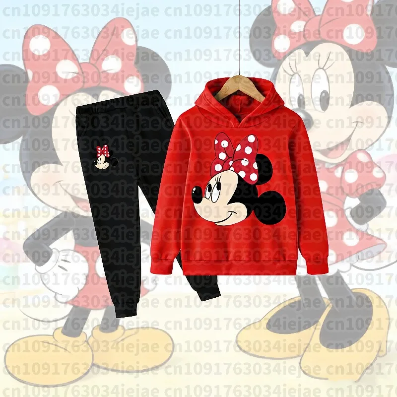 2026 Otoño e Invierno traje de Mickey Minnie Mouse niños sudaderas con capucha de dibujos animados de manga larga + Pantalones largos 2 uds conjunto de ropa deportiva