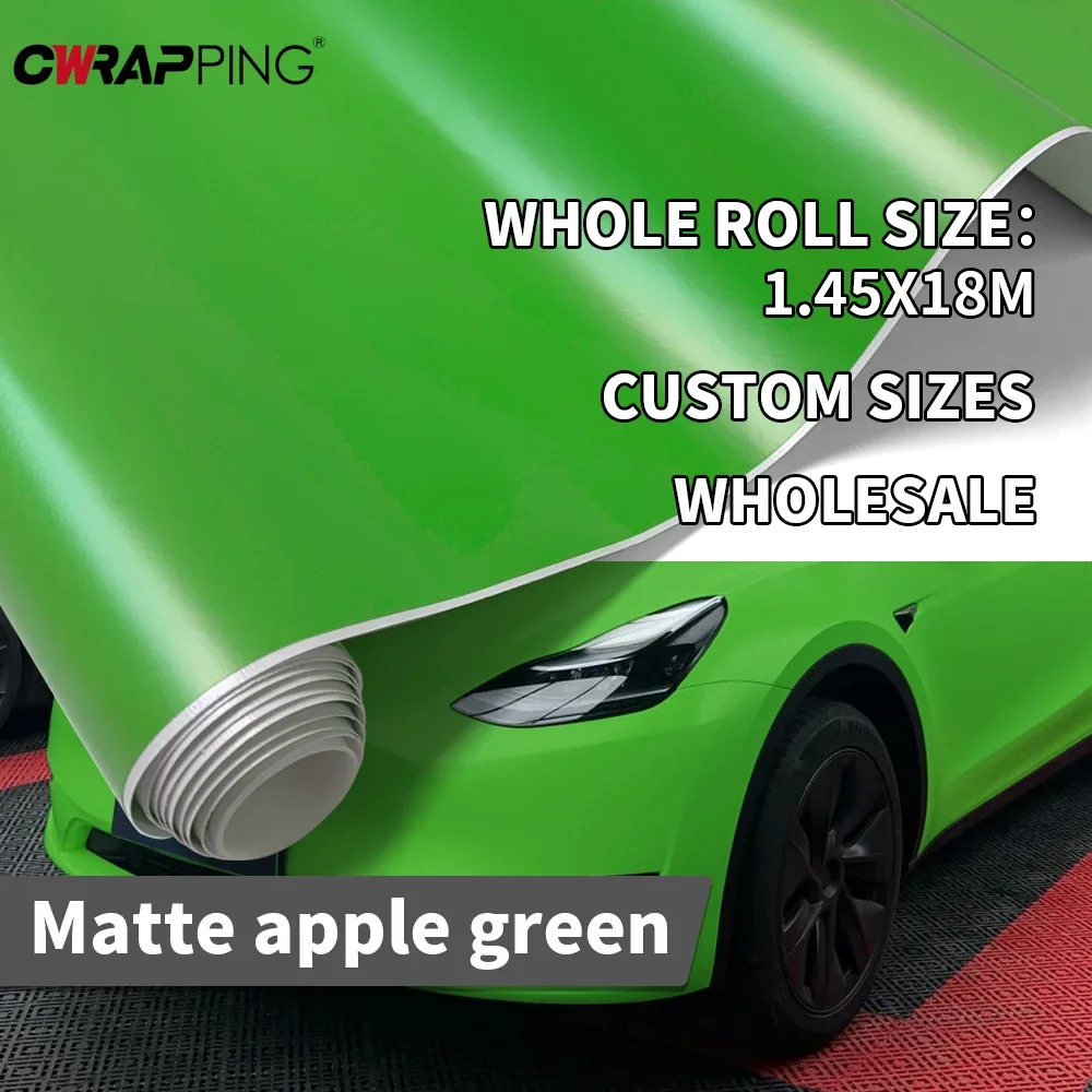 

Car Foiling Matte Film Wrapping Vinyl for Car Roof 145cmx200cm Apple Green Waterproof Bubble-free Hood Rear Bumper Body Covering